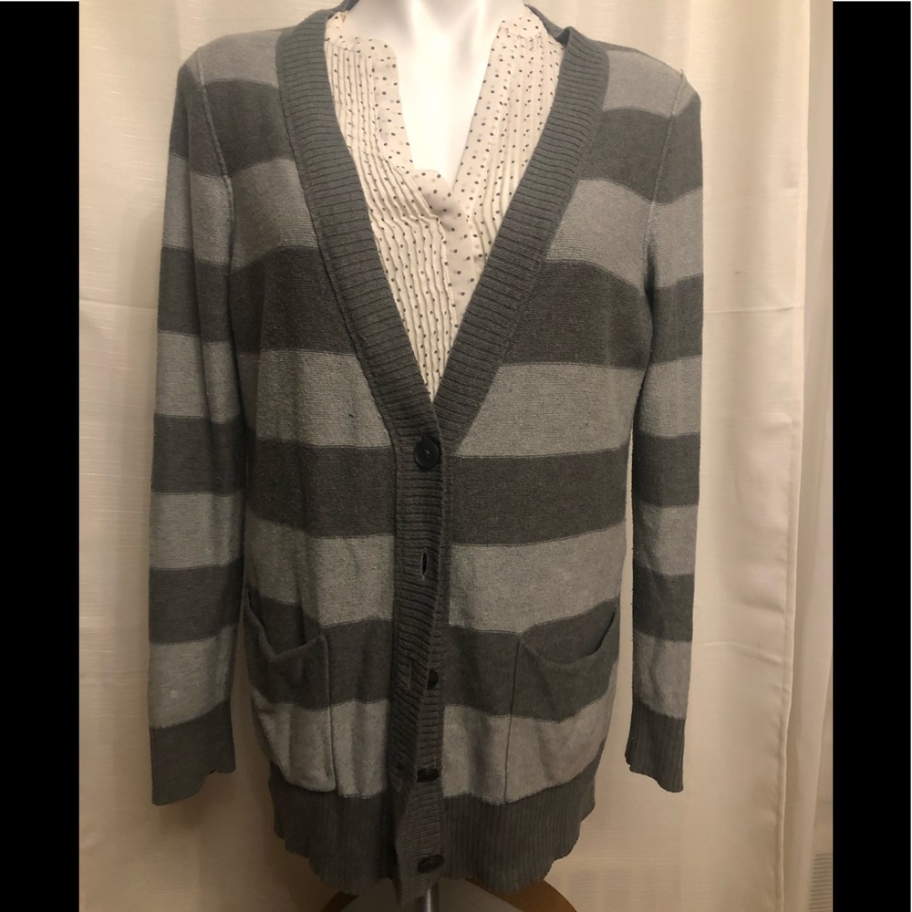 Anne Taylor Faux Cashmere Grey Striped cardigan